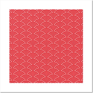 red seigaiha japanese wave pattern Posters and Art